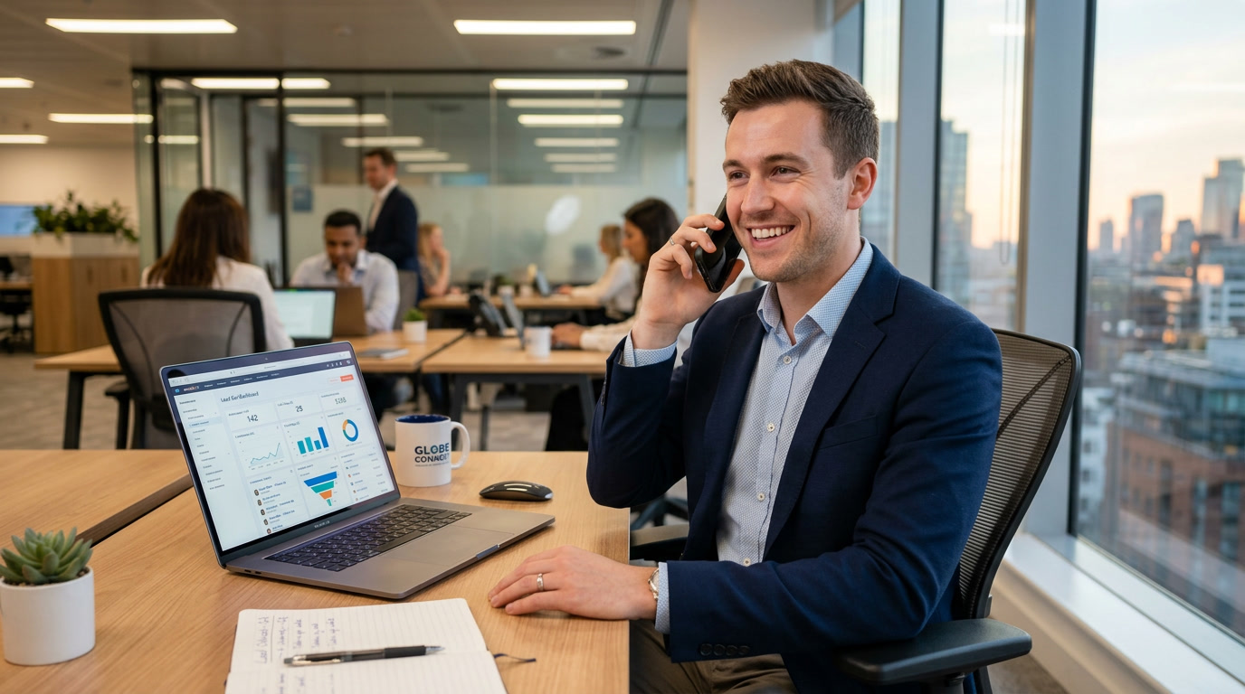 Sales executive using AI-powered lead generation and CRM